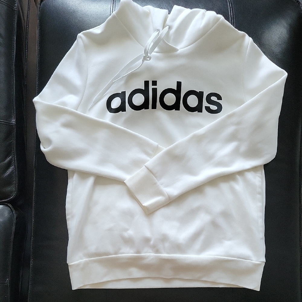Adidas White and Black Logo Hoodie